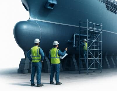 Riding team engineers at dry-dock